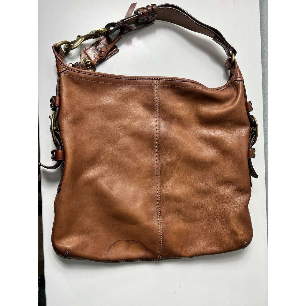COACH Bleecker Felicia Burnished Leather‎ XL Slim Duffle Hobo Bag Purse 11424 - Picture 6 of 16